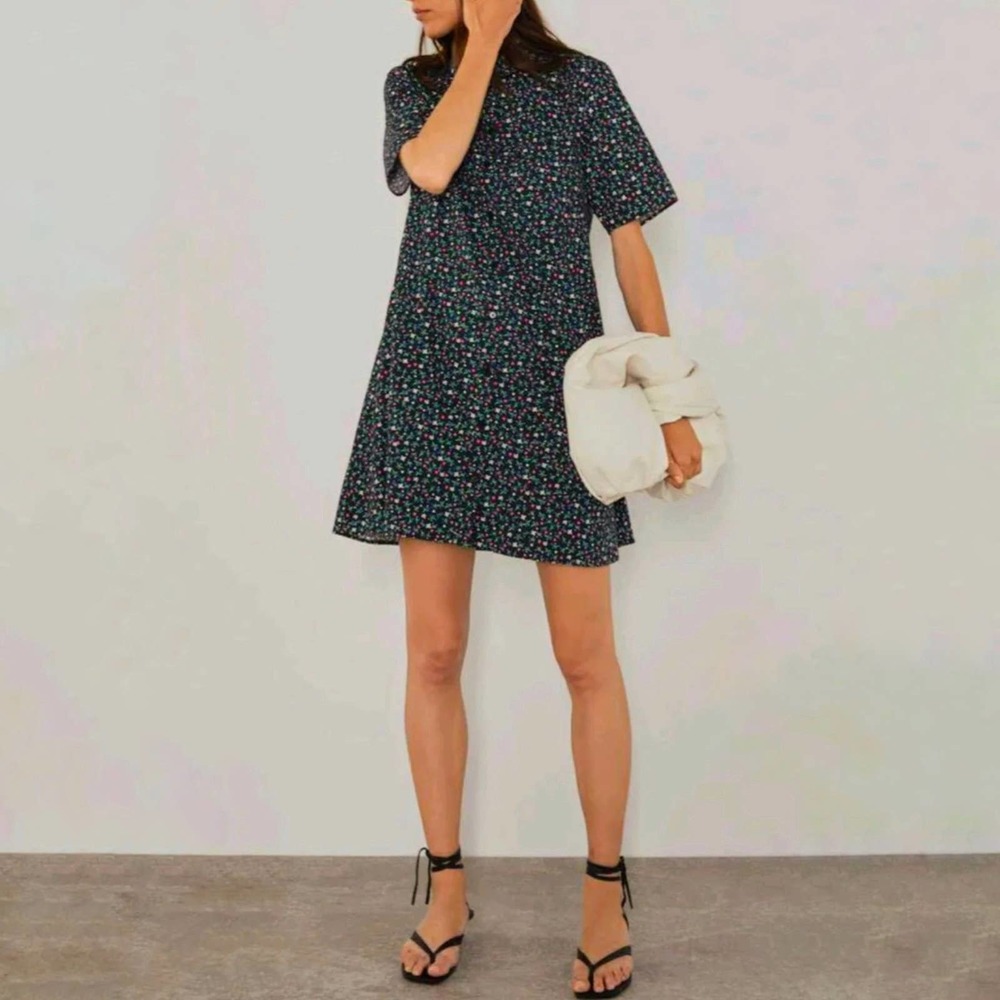 Zara Women’s Micro Floral Print Mini Button Up Shirt Dress Size XS X-Small